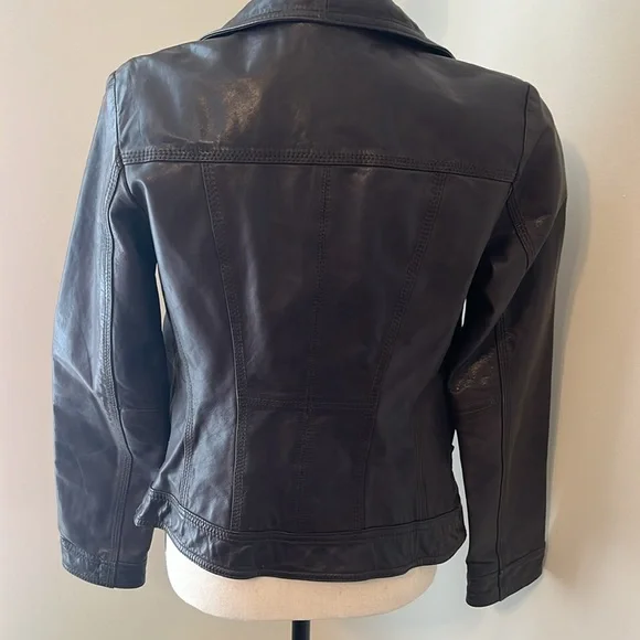 Guess brown bomber leather jacket size S